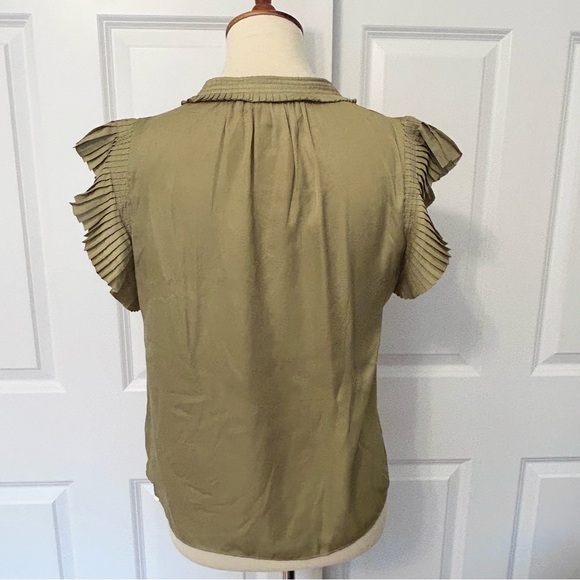 Catherine Malandrino Silky Celery Ruffle Cap Sleeve Blouse - Picture 3 of 4